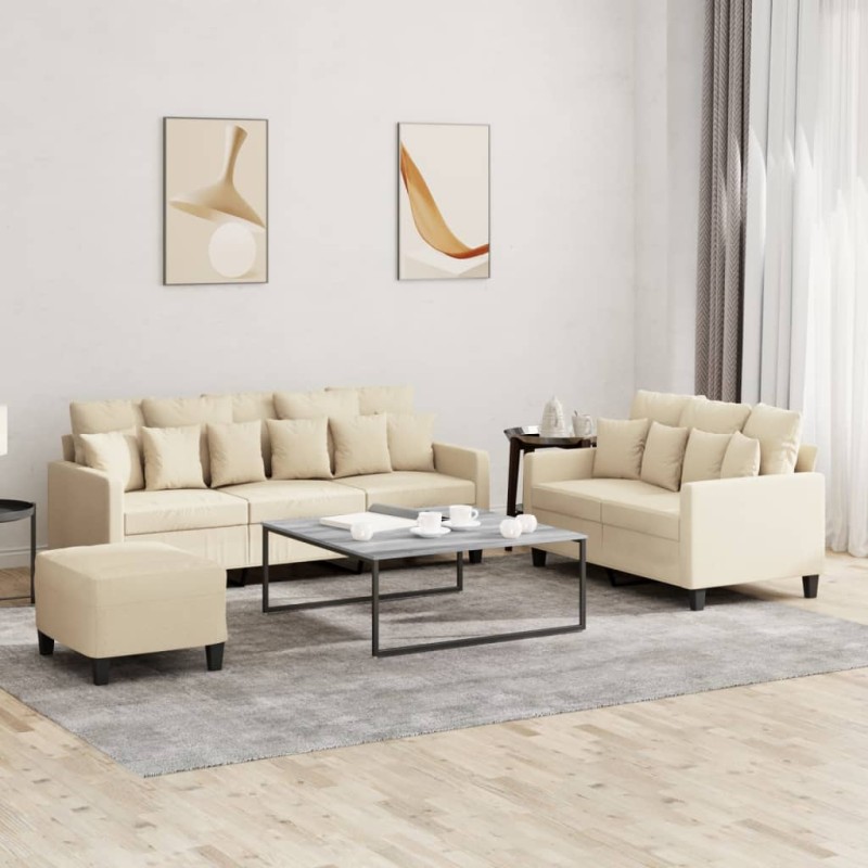 vidaXL 3-tlg. Sofagarnitur mit Kissen Creme Stoff vidaXL 3-tlg. Sofagarnitur mit Kissen Creme Stoff