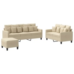 vidaXL 3-tlg. Sofagarnitur mit Kissen Creme Stoff
