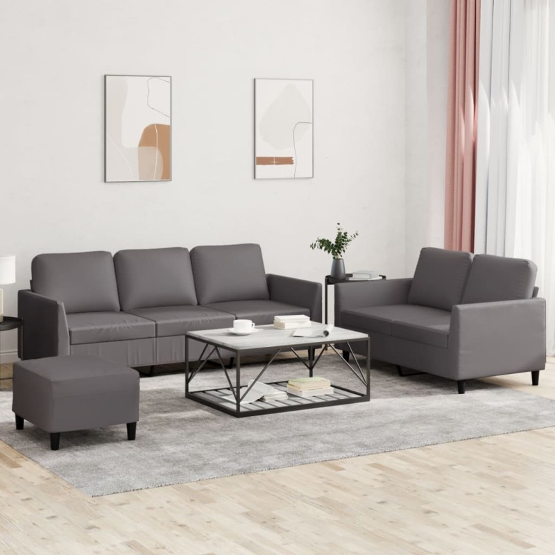 vidaXL 3-tlg. Sofagarnitur mit Kissen Grau Kunstleder vidaXL 3-tlg. Sofagarnitur mit Kissen Grau Kunstleder