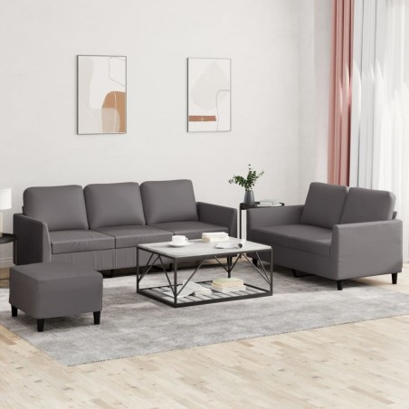 vidaXL 3-tlg. Sofagarnitur mit Kissen Grau Kunstleder