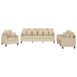 vidaXL 3-tlg. Sofagarnitur mit Kissen Creme Stoff