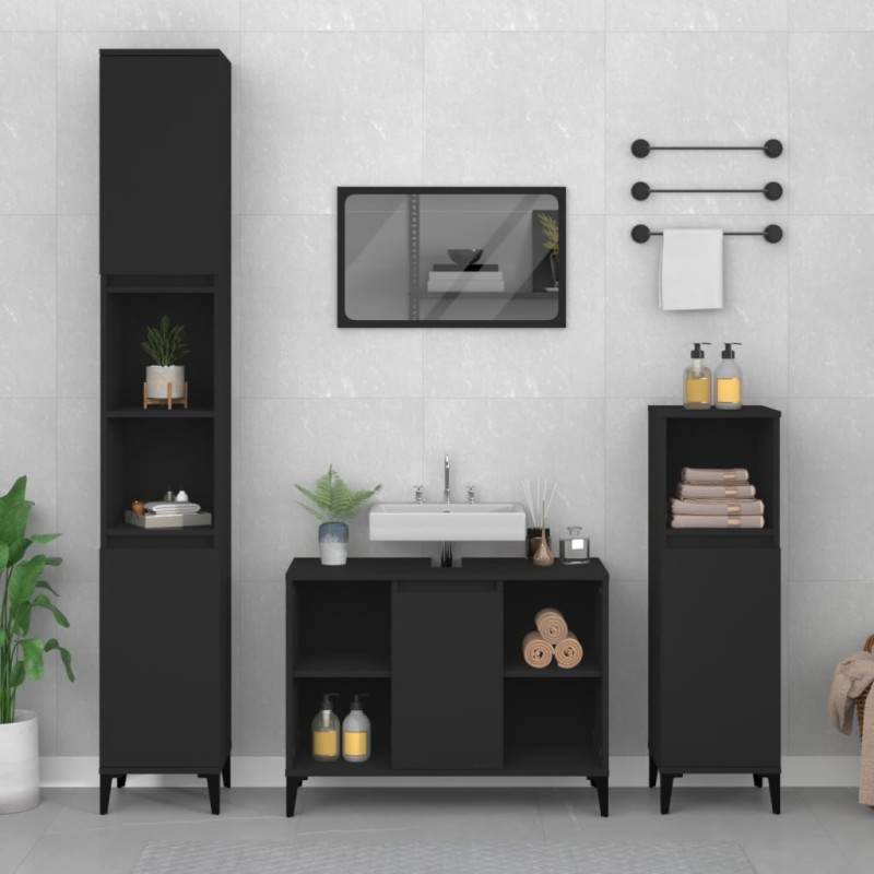 vidaXL 3-tlg. Badmöbel-Set Schwarz Holzwerkstoff vidaXL 3-tlg. Badmöbel-Set Schwarz Holzwerkstoff