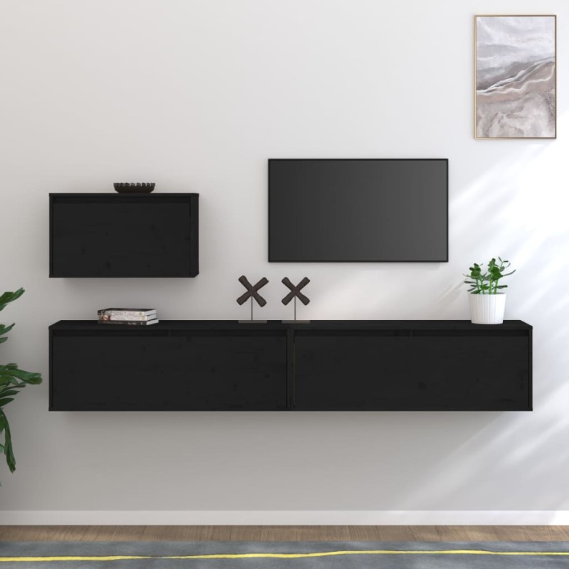 vidaXL TV-Schränke 3 Stk. Schwarz Massivholz Kiefer vidaXL TV-Schränke 3 Stk. Schwarz Massivholz Kiefer