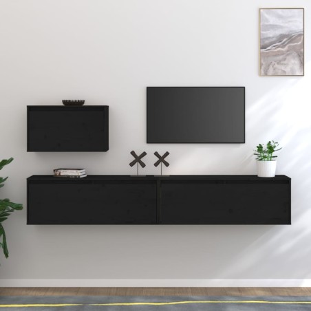 vidaXL TV-Schränke 3 Stk. Schwarz Massivholz Kiefer