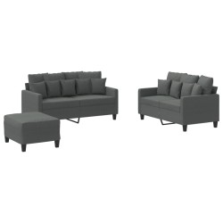 vidaXL 3-tlg. Sofagarnitur mit Kissen Dunkelgrau Stoff