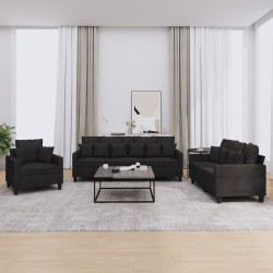 vidaXL 3-tlg. Sofagarnitur mit Kissen Schwarz Stoff