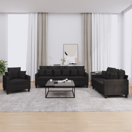 vidaXL 3-tlg. Sofagarnitur mit Kissen Schwarz Stoff