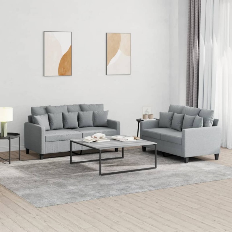 vidaXL 2-tlg. Sofagarnitur mit Kissen Hellgrau Stoff vidaXL 2-tlg. Sofagarnitur mit Kissen Hellgrau Stoff