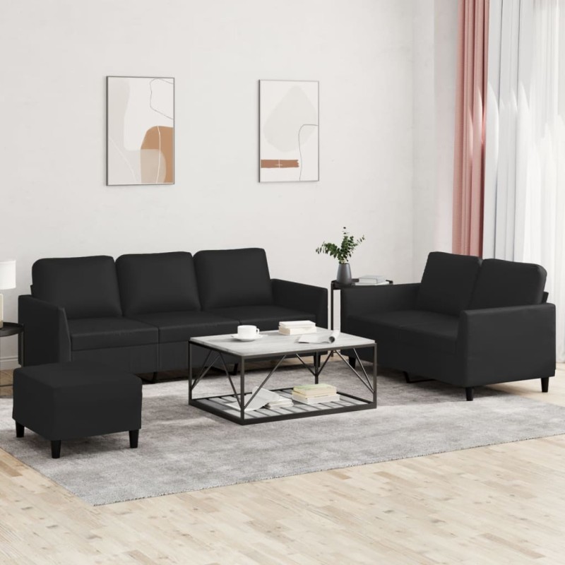 vidaXL 3-tlg. Sofagarnitur mit Kissen Schwarz Kunstleder vidaXL 3-tlg. Sofagarnitur mit Kissen Schwarz Kunstleder