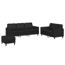vidaXL 3-tlg. Sofagarnitur mit Kissen Schwarz Kunstleder