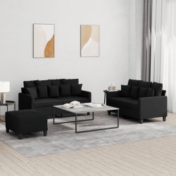 vidaXL 3-tlg. Sofagarnitur mit Kissen Schwarz Stoff
