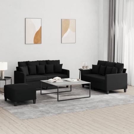 vidaXL 3-tlg. Sofagarnitur mit Kissen Schwarz Stoff