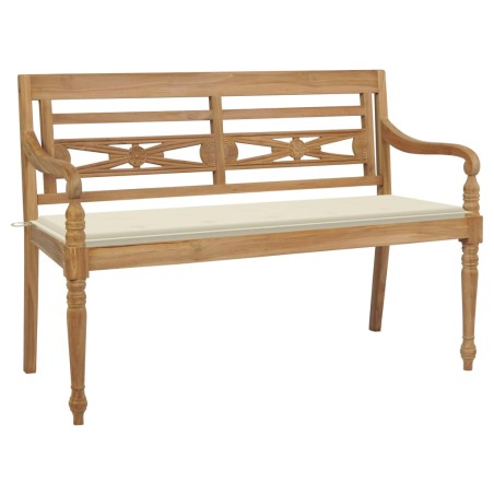 vidaXL Batavia-Gartenbank mit Cremeweißer Auflage 150 cm Teak Massiv