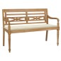 vidaXL Batavia-Gartenbank mit Cremeweißer Auflage 150 cm Teak Massiv vidaXL Batavia-Gartenbank mit Cremeweißer Auflage 150 cm Teak Massiv