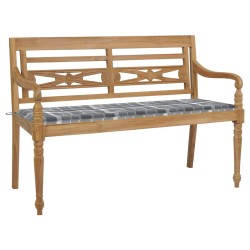 vidaXL Batavia-Gartenbank Graue Karomuster-Auflage 150 cm Teak Massiv