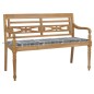 vidaXL Batavia-Gartenbank Graue Karomuster-Auflage 150 cm Teak Massiv vidaXL Batavia-Gartenbank Graue Karomuster-Auflage 150 cm Teak Massiv