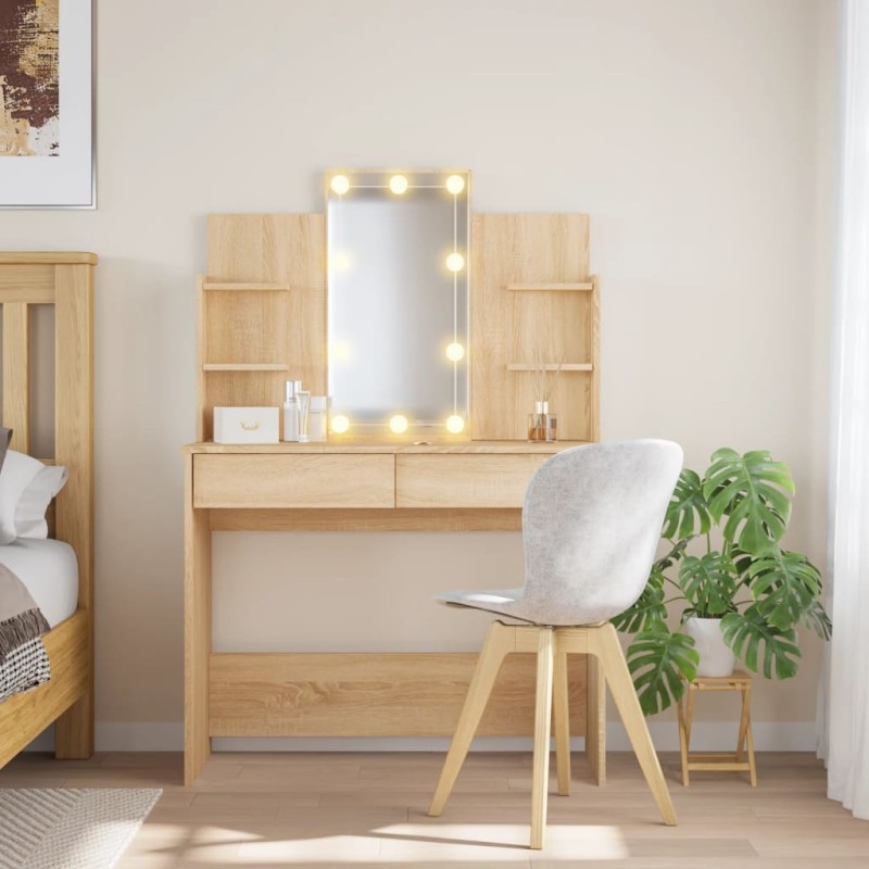 vidaXL Schminktisch mit LED-Leuchten Sonoma-Eiche 96x40x142 cm vidaXL Schminktisch mit LED-Leuchten Sonoma-Eiche 96x40x142 cm