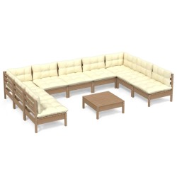 vidaXL 10-tlg. Garten-Lounge-Set mit Kissen Honigbraun Kiefernholz