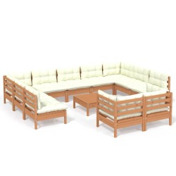 vidaXL 12-tlg. Garten-Lounge-Set mit Kissen Honigbraun Kiefernholz