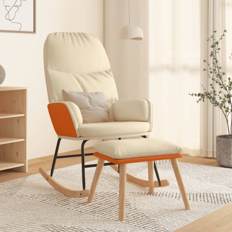 vidaXL Schaukelstuhl mit Hocker Cremeweiß Stoff vidaXL Schaukelstuhl mit Hocker Cremeweiß Stoff