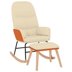 vidaXL Schaukelstuhl mit Hocker Cremeweiß Stoff