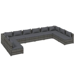vidaXL 10-tlg. Garten-Lounge-Set mit Kissen Poly Rattan Grau