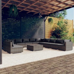 vidaXL 12-tlg. Garten-Lounge-Set mit Kissen Grau Poly Rattan