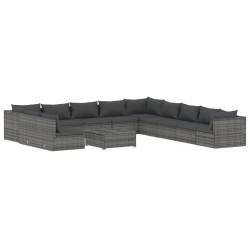 vidaXL 12-tlg. Garten-Lounge-Set mit Kissen Grau Poly Rattan