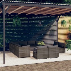 vidaXL 12-tlg. Garten-Lounge-Set mit Kissen Grau Poly Rattan