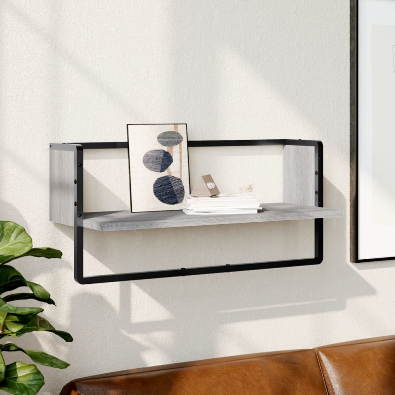 vidaXL Wandregal mit Stange Grau Sonoma 65x25x30 cm vidaXL Wandregal mit Stange Grau Sonoma 65x25x30 cm