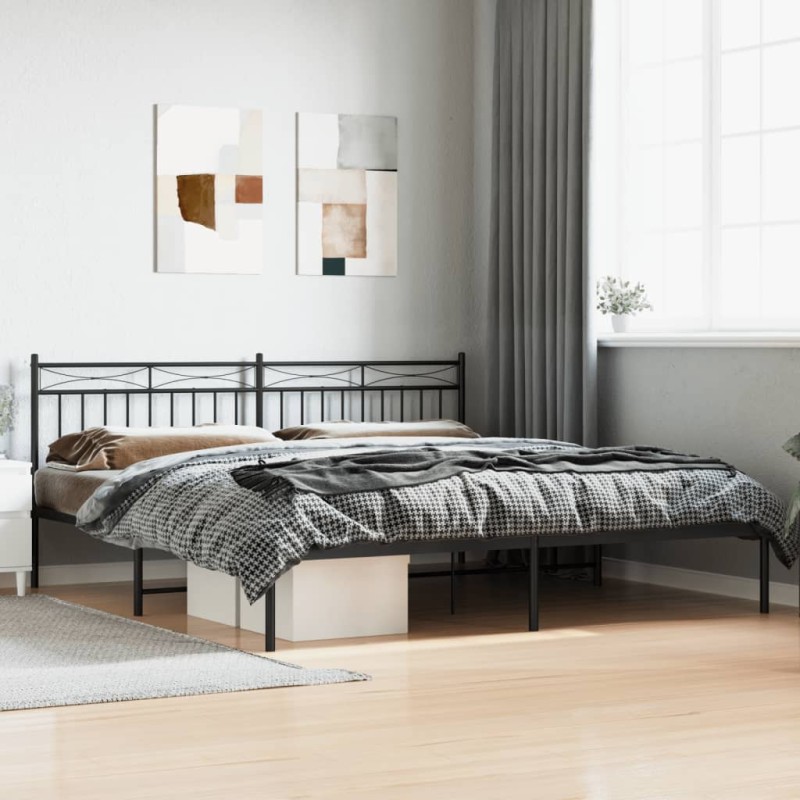 vidaXL Bettgestell mit Kopfteil Metall Schwarz 193x203 cm vidaXL Bettgestell mit Kopfteil Metall Schwarz 193x203 cm