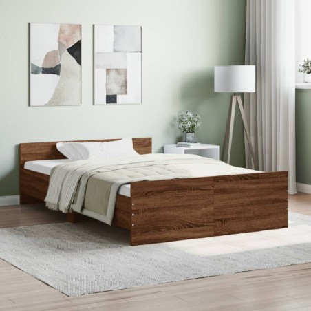 vidaXL Bettgestell mit Kopf- und Fußteil Braun Eiche-Optik 120x190 cm