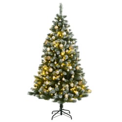 vidaXL Künstlicher Weihnachtsbaum Klappbar 300 LEDs & Kugeln 210 cm
