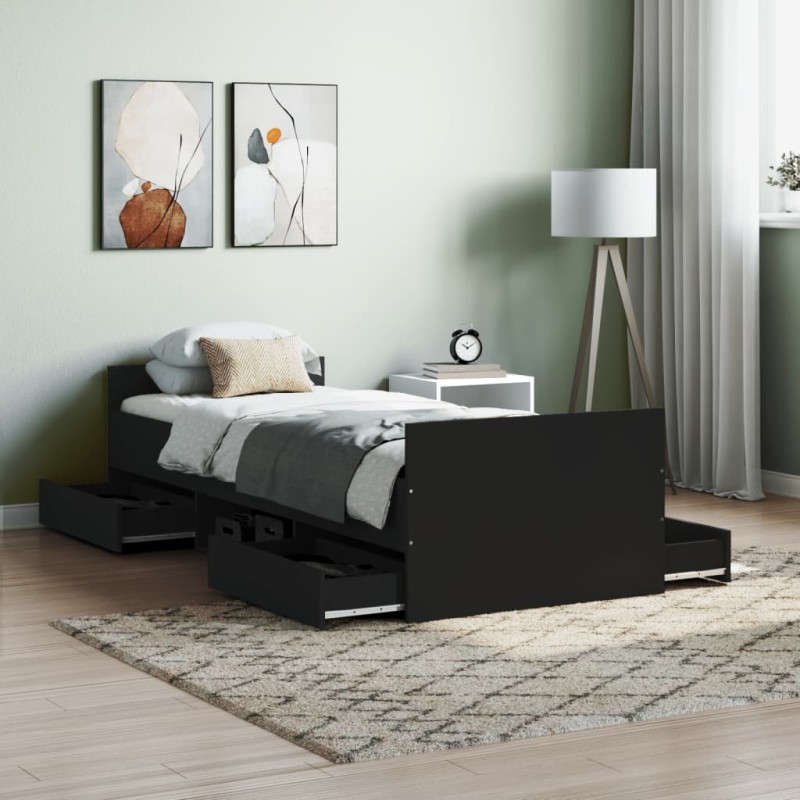 vidaXL Bettgestell mit Kopf- und Fußteil Schwarz 75x190 cm vidaXL Bettgestell mit Kopf- und Fußteil Schwarz 75x190 cm