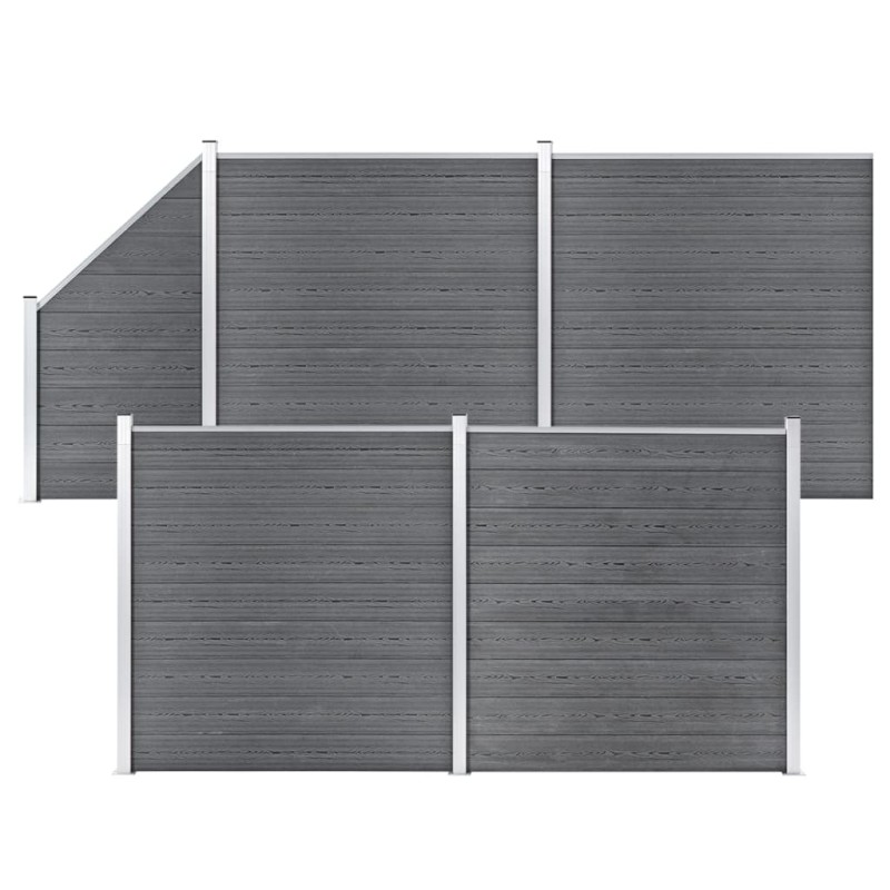 WPC Zaun-Set 4 Quadrate + 1 Schräge 792x186 cm Grau WPC Zaun-Set 4 Quadrate + 1 Schräge 792x186 cm Grau