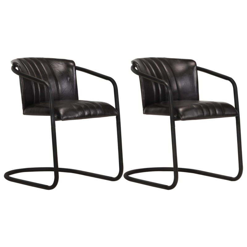 vidaXL Esszimmerstühle 2 Stk. Schwarz Echtleder vidaXL Esszimmerstühle 2 Stk. Schwarz Echtleder