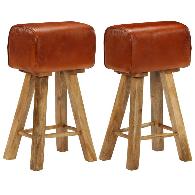vidaXL Barhocker 2 Stk. Echtleder und Mango-Massivholz vidaXL Barhocker 2 Stk. Echtleder und Mango-Massivholz