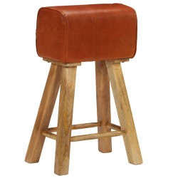 vidaXL Barhocker 2 Stk. Echtleder und Mango-Massivholz 
