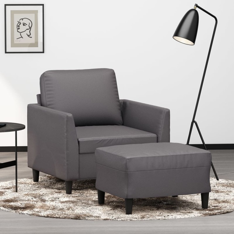 vidaXL Sessel mit Hocker Grau 60 cm Kunstleder vidaXL Sessel mit Hocker Grau 60 cm Kunstleder