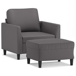 vidaXL Sessel mit Hocker Grau 60 cm Kunstleder