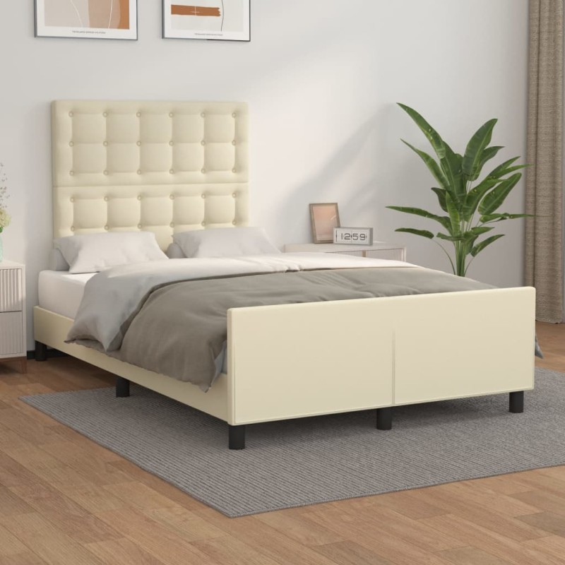 vidaXL Bettgestell mit Kopfteil Creme 120x200 cm Kunstleder vidaXL Bettgestell mit Kopfteil Creme 120x200 cm Kunstleder
