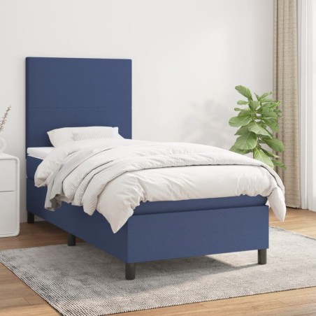 vidaXL Boxspringbett mit Matratze Blau 90x200 cm Stoff