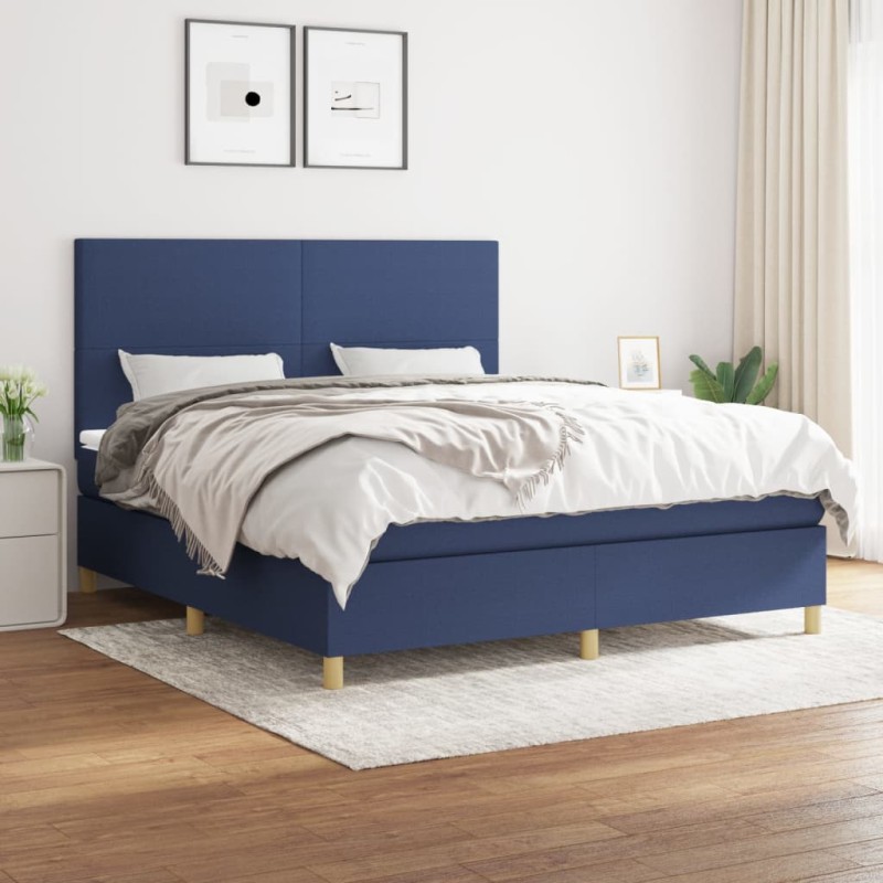 vidaXL Boxspringbett mit Matratze Blau 180x200 cm Stoff vidaXL Boxspringbett mit Matratze Blau 180x200 cm Stoff