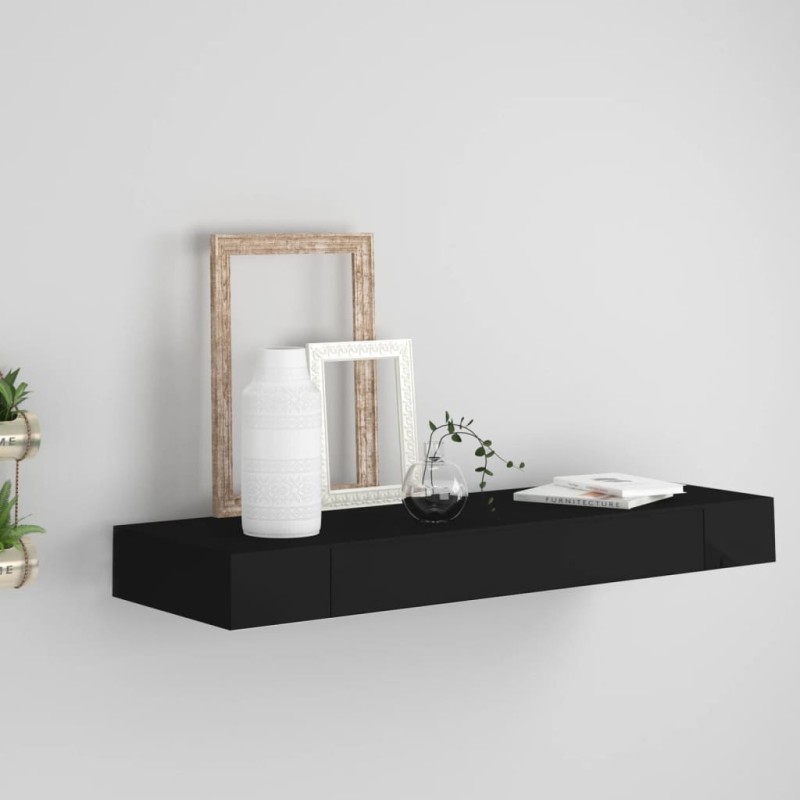 vidaXL Schweberegal mit Schublade Schwarz 80x25x8 cm vidaXL Schweberegal mit Schublade Schwarz 80x25x8 cm