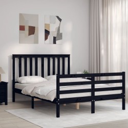 vidaXL Massivholzbett mit Kopfteil Schwarz 140x200 cm