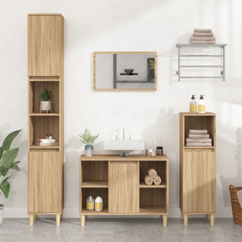 vidaXL 3-tlg. Badmöbel-Set Sonoma-Eiche Holzwerkstoff vidaXL 3-tlg. Badmöbel-Set Sonoma-Eiche Holzwerkstoff