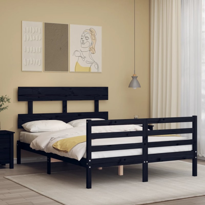 vidaXL Massivholzbett mit Kopfteil Schwarz 140x200 cm vidaXL Massivholzbett mit Kopfteil Schwarz 140x200 cm