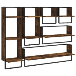 vidaXL 6-tlg. Wandregal-Set mit Stangen Räuchereiche Holzwerkstoff