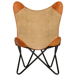 vidaXL Butterfly-Sessel Braun Echtleder und Canvas