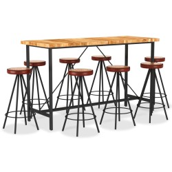 9-tlg. Bar-Set Massivholz Akazie, Echtleder und Canvas